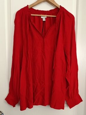 Ava & Viv Bright Red Peasant Top with Smocked Neckline